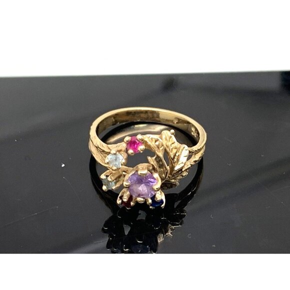 Cocktail Ring 10k Yellow Gold Multi Colored Stones Women's Estate Jewelr… - Picture 11 of 16